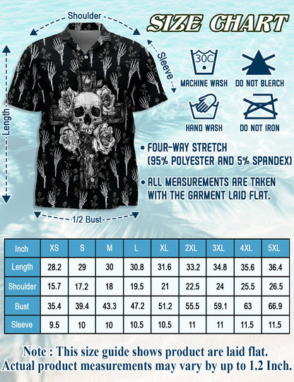 Black And White Skull Roses Hawaiian Shirt for Men, Button Down Aloha Shirt - Azhawaiian