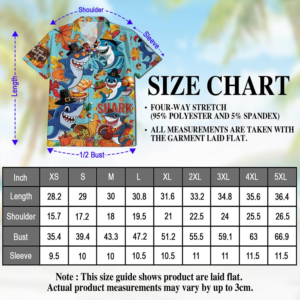 Shark Thanksgiving Hawaiian Shirt for Men, Button Down Aloha Shirt - Azhawaiian