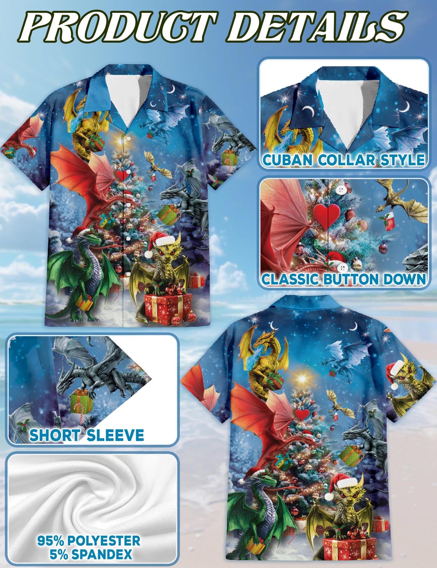 Christmas Dragons Hawaiian Shirt for Men, Button Down Aloha Shirt - Azhawaiian