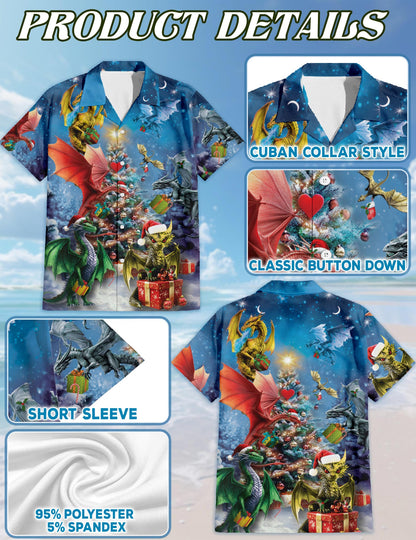 Christmas Dragons Hawaiian Shirt for Men, Button Down Aloha Shirt - Azhawaiian