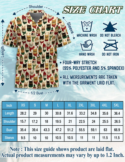 Christmas Cat Pattern Hawaiian Shirt for Men, Button Down Aloha Shirt - Azhawaiian