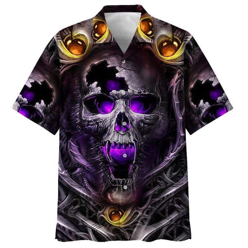 ALL OVER PRINT SKULL PURPLE HAWAII SHIRT