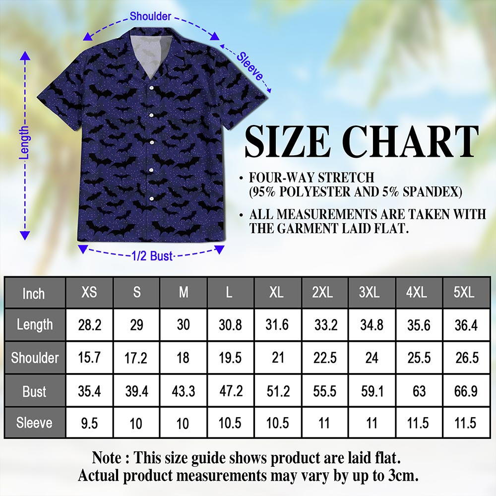Halloween Bat Pattern Hawaiian Shirt for Men, Button Down Aloha Shirt - Azhawaiian