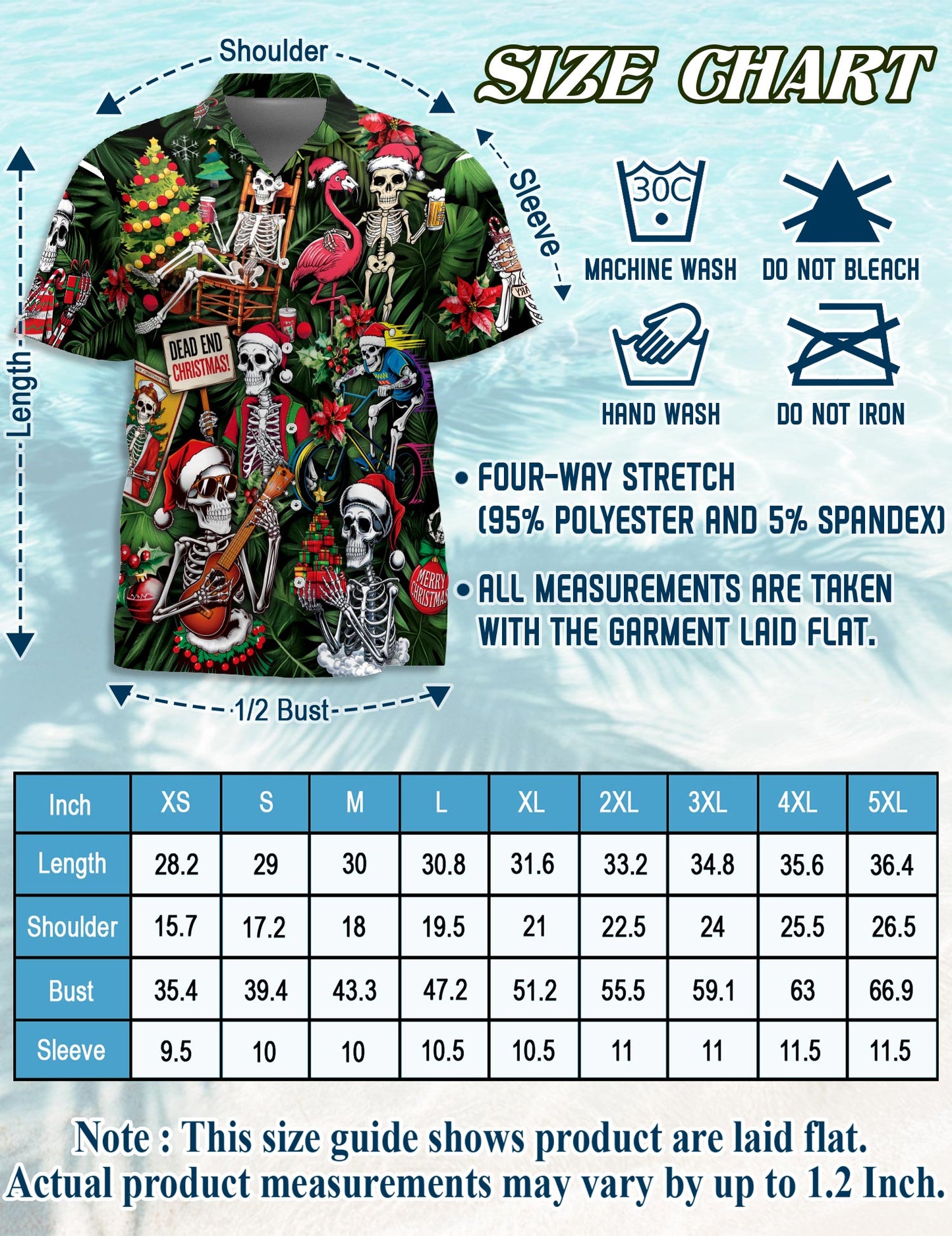 Skeleton Santa Claus Christmas Hawaiian Shirt for Men, Button Down Aloha Shirt - Azhawaiian