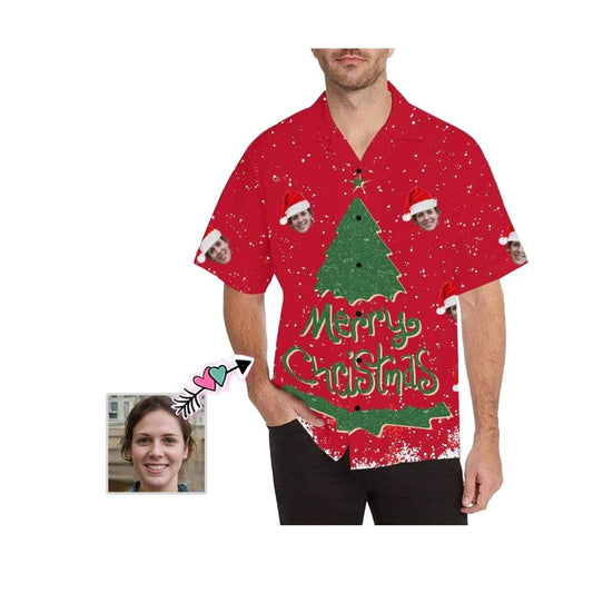 Custom Face Christmas Tree Christmas Men's All Over Print Hawaiian Shirt