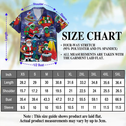 Alien Santa Claus Christmas Hawaiian Shirt for Men, Button Down Aloha Shirt - Azhawaiian