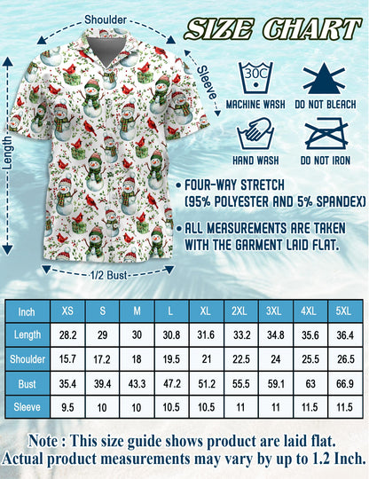 Snowman and Red Cardinal Christmas Hawaiian Shirt for Men, Button Down Aloha Shirt - Azhawaiian