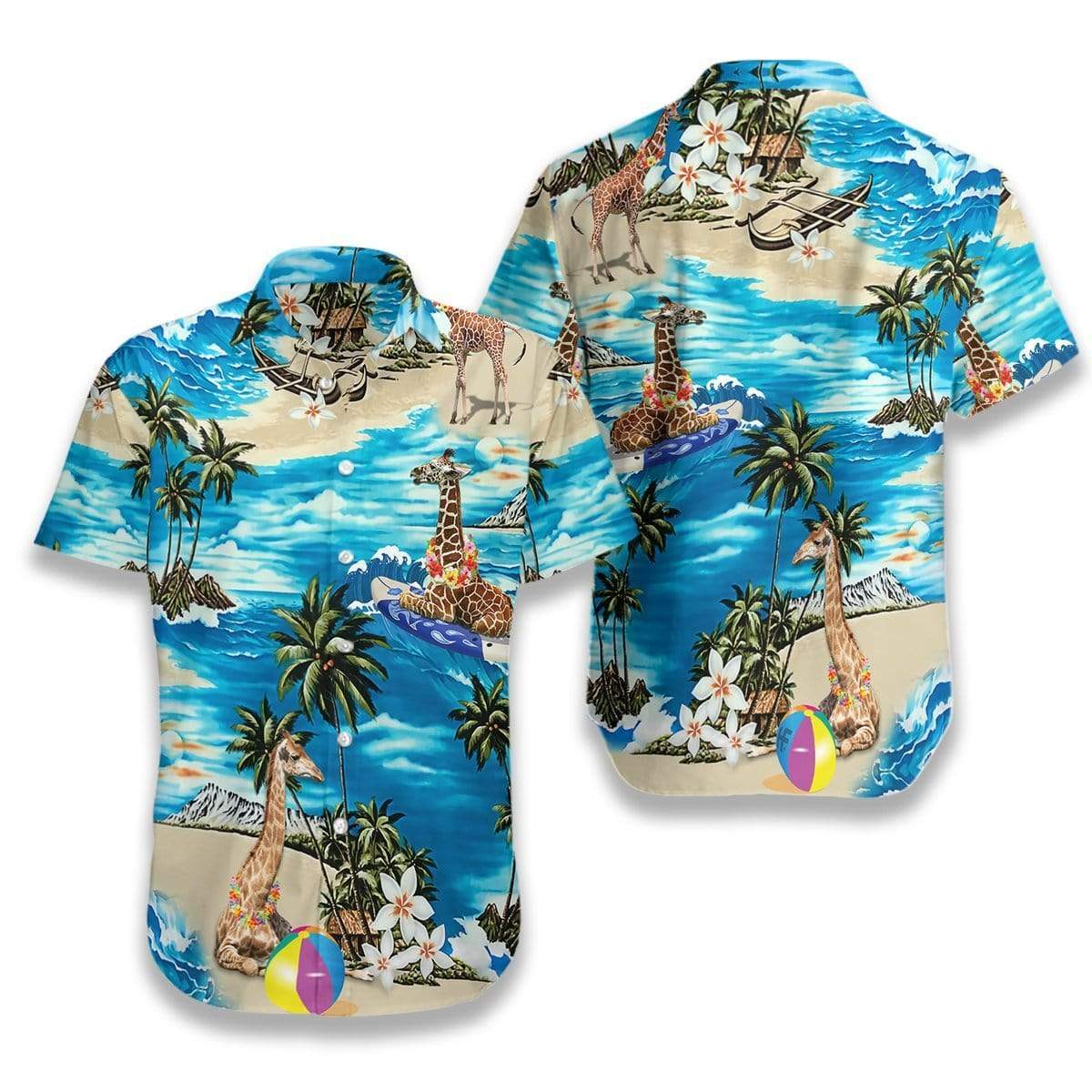 Hawaiian Aloha Shirts Giraffe On The Beach