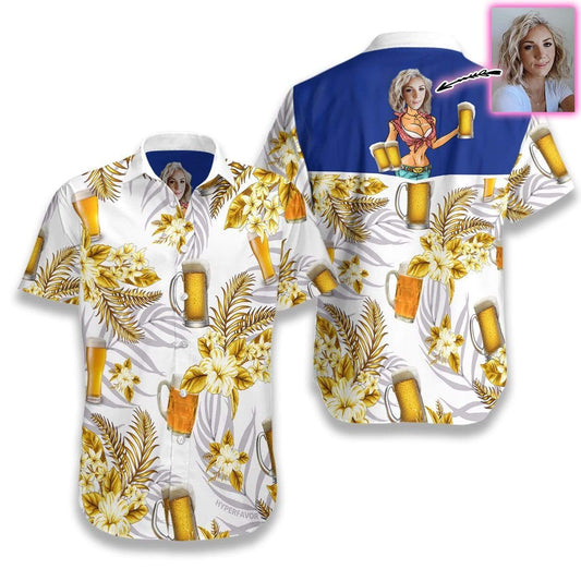 Personalized My Sexy Beer Girl Yellow Hawaiian Aloha Shirts Custom Face #DH