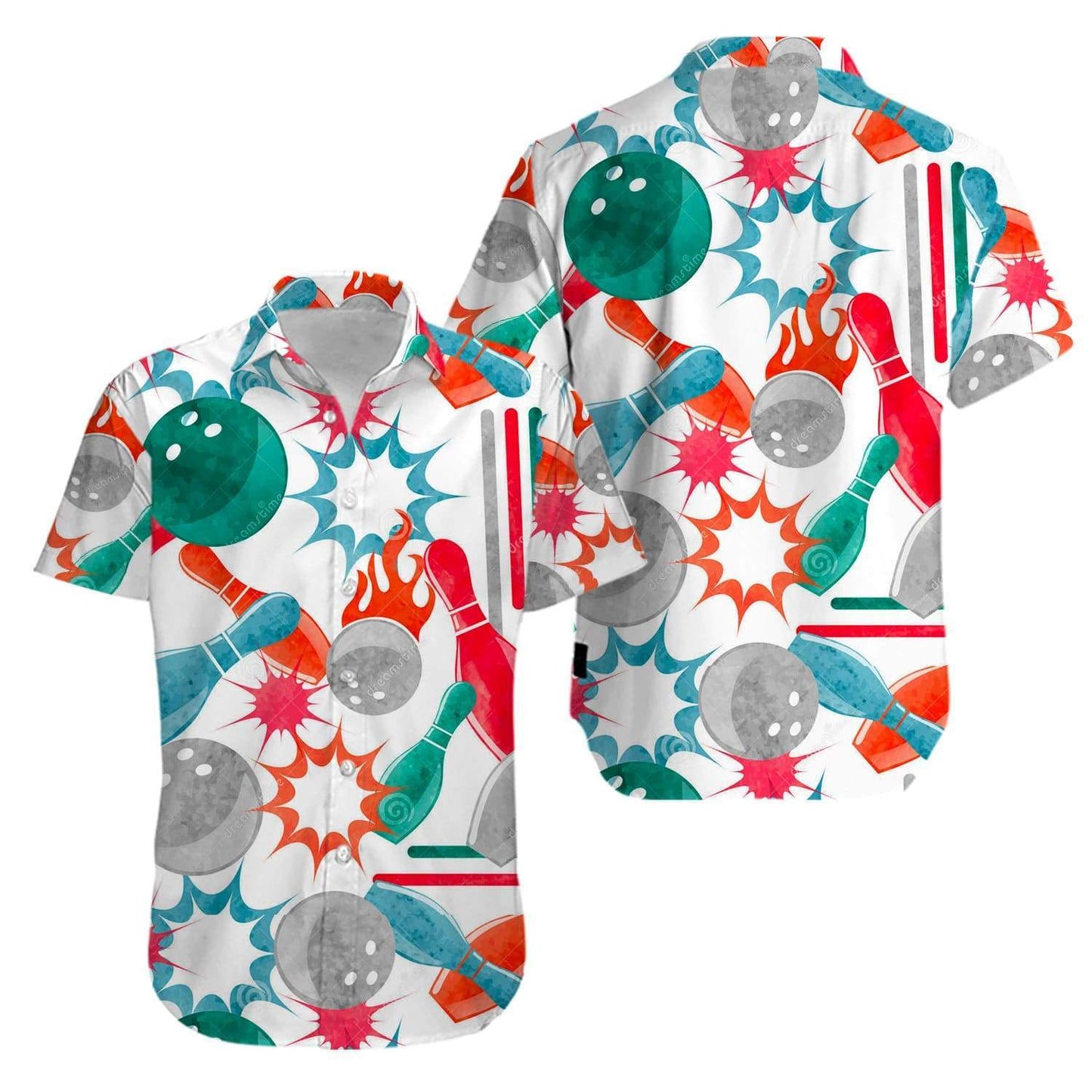 Bowling ?Strike green pink Hawaiian Aloha Shirts #V