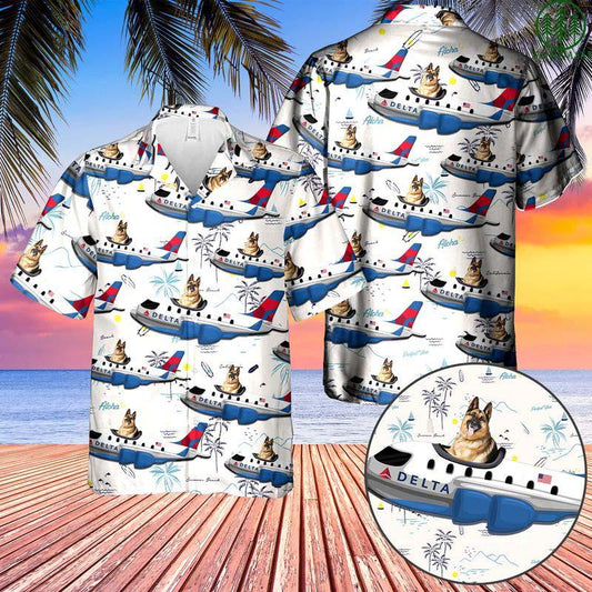 Delta Air Lines German Shepherd On Airbus Hawaiian Shirt | For Men &amp;amp; Women | Adult | Hw7936