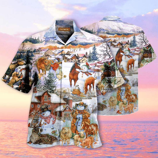 Amazing Farm On Christmas Days Unisex Hawaiian Aloha Shirts #L