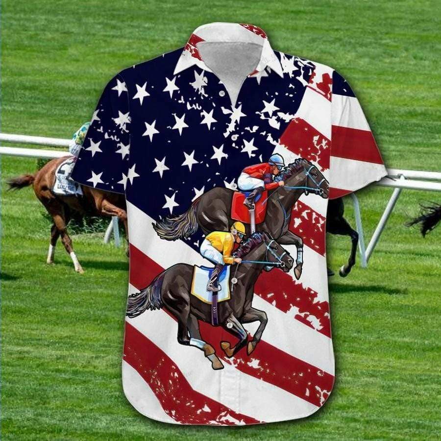 Hawaiian Aloha Shirts Horse Racing Flag American