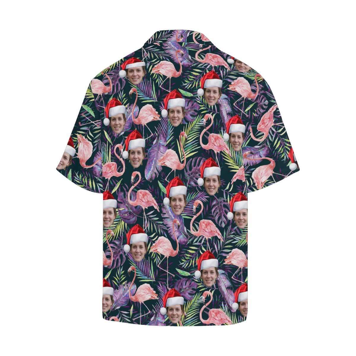 Custom Face Flamingo Christmas Hat Men's All Over Print Hawaiian Shirt