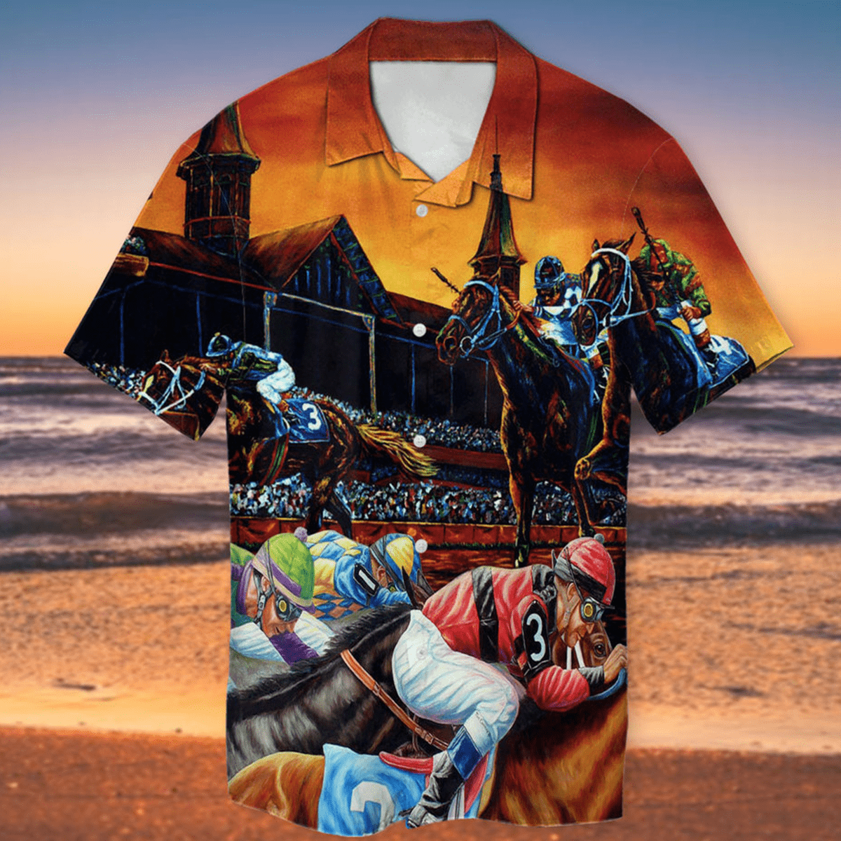 Kentucky Horse Racing In The Sunset Unisex Hawaiian Shirts