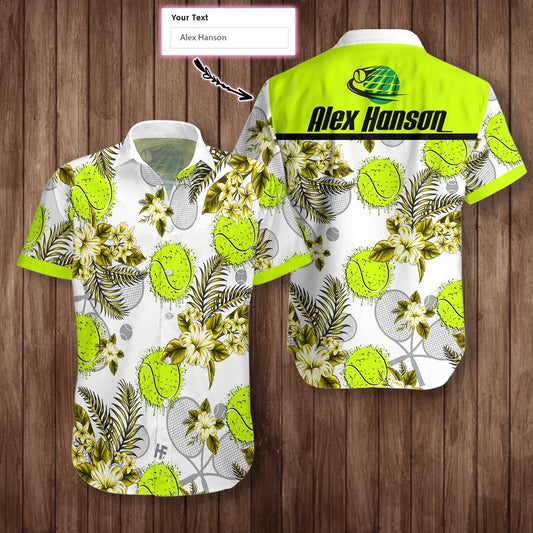 Personalized Tennis Ball And Racket Hawaiian Aloha Shirts Custom Name 