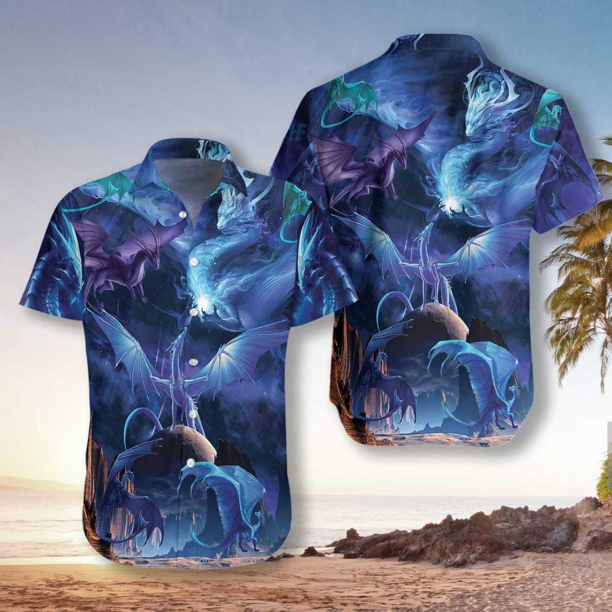 Blue Dragon In The Universe Hawaiian Aloha Shirts #H