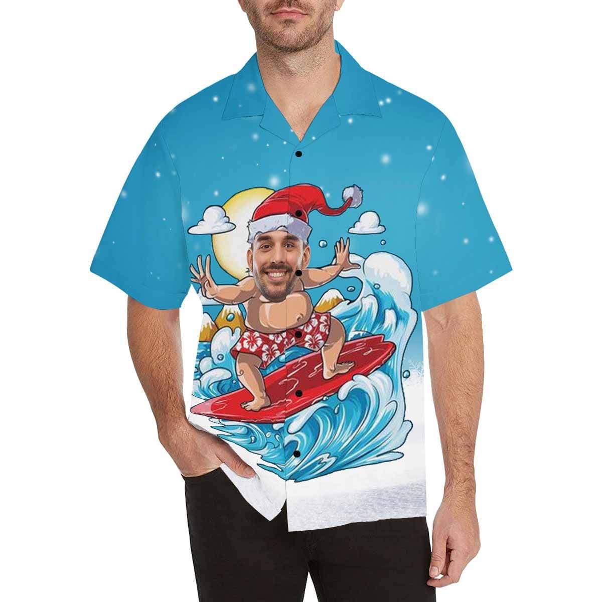 Custom Face Christmas Hat Men's Hawaiian Shirt