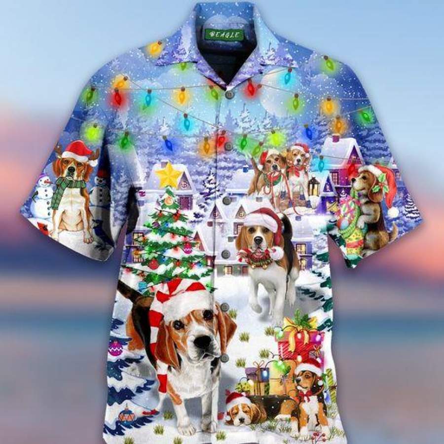 Christmas Lovely Beagle Snowy Hawaiian Aloha Shirts