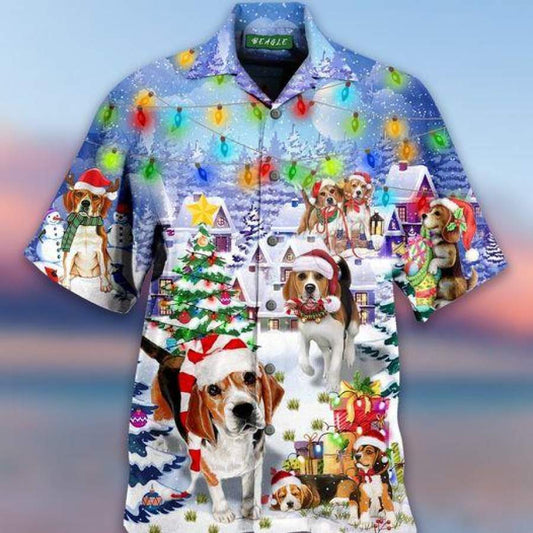 Christmas Lovely Beagle Snowy Hawaiian Aloha Shirts