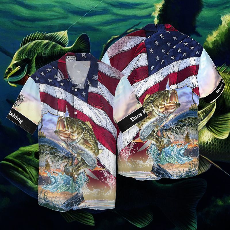 4th Of July Independence Day American Bass Fish Graphic Print Short Sleeve 