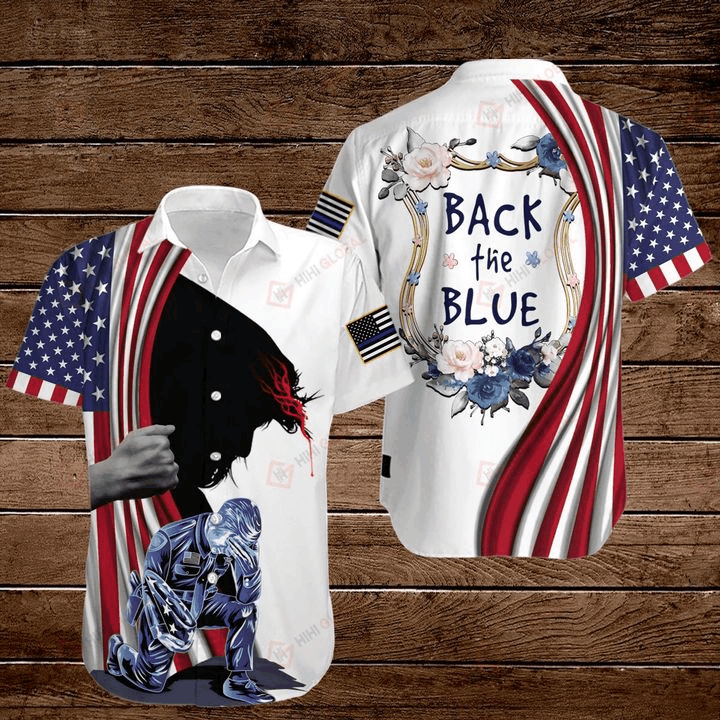 4th Of July Independence Day American Flag Jesus Police Officer Back The Blue Graphic Print Short Sleeve 