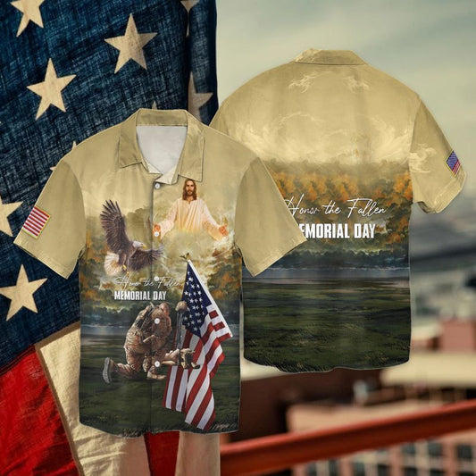 4th Of July Independence Day Memorial Day Eagle And Jesus Honor The Fallen Graphic Print Short Sleeve 