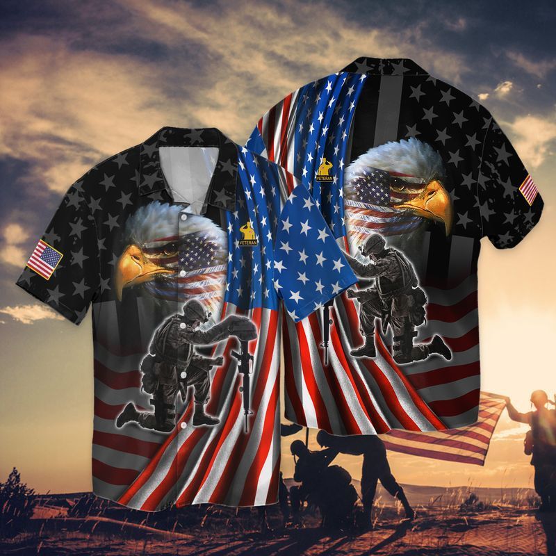 4th Of July Independence Day Memorial Day Eagle And Veteran Graphic Print Short Sleeve 