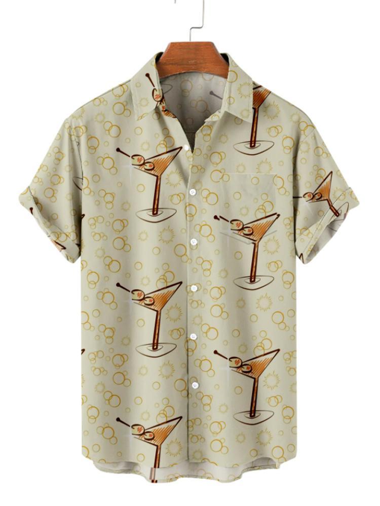Cream Goblet Printed Button Down Mens Short Sleeve Shirt Hawaiian
