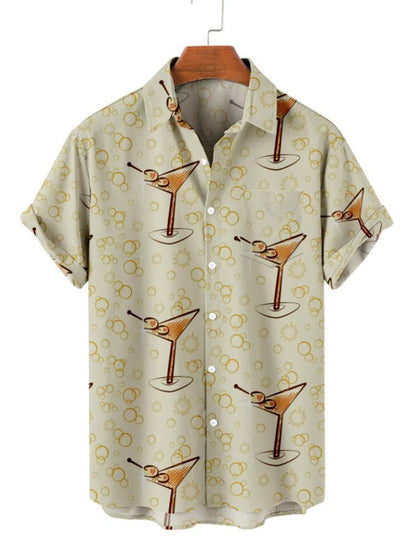 Cream Goblet Printed Button Down Mens Short Sleeve Shirt Hawaiian