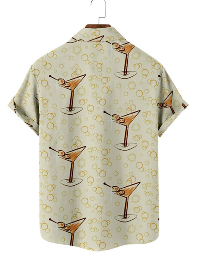 Cream Goblet Printed Button Down Mens Short Sleeve Shirt Hawaiian