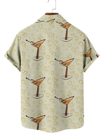 Cream Goblet Printed Button Down Mens Short Sleeve Shirt Hawaiian