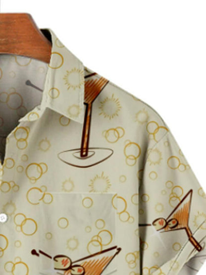 Cream Goblet Printed Button Down Mens Short Sleeve Shirt Hawaiian