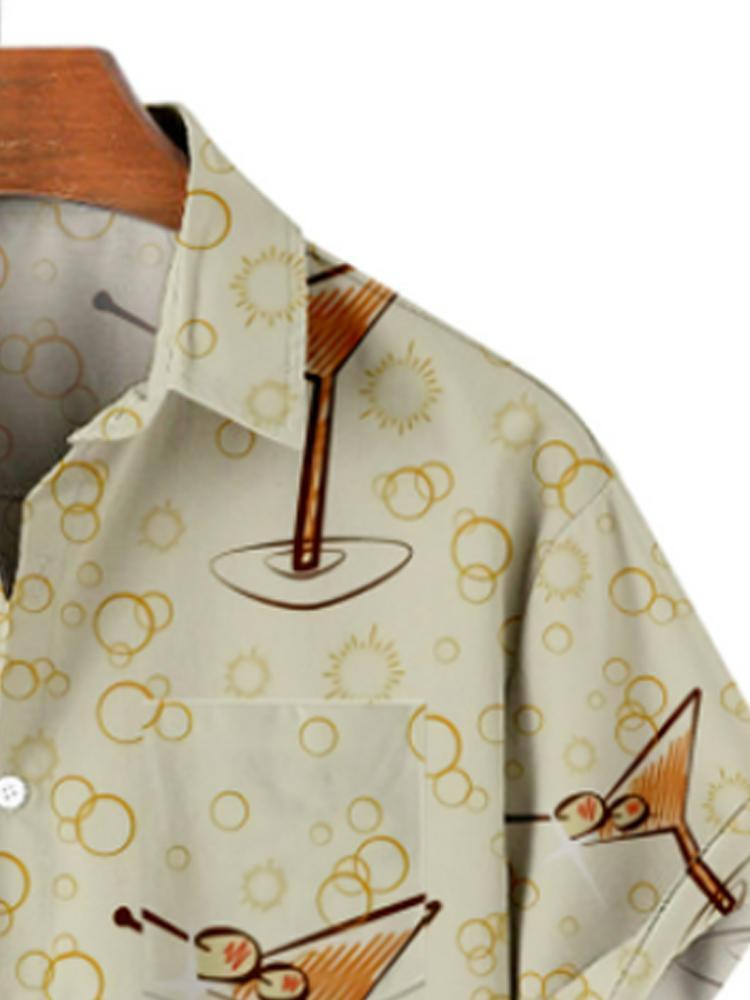 Cream Goblet Printed Button Down Mens Short Sleeve Shirt Hawaiian