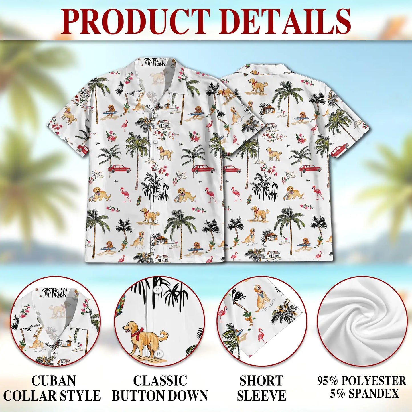 Golden Retriever Hawaiian 3D Polo Shirt | Azhawaiian