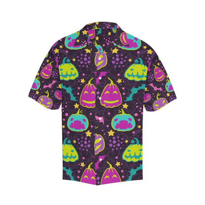 Halloween Pumpkin Bat Pattern Mens All Over Print Hawaiian Shirt