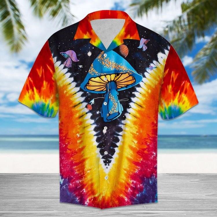 Hippie Tie dye mushroom Hawaiian Aloha Shirts