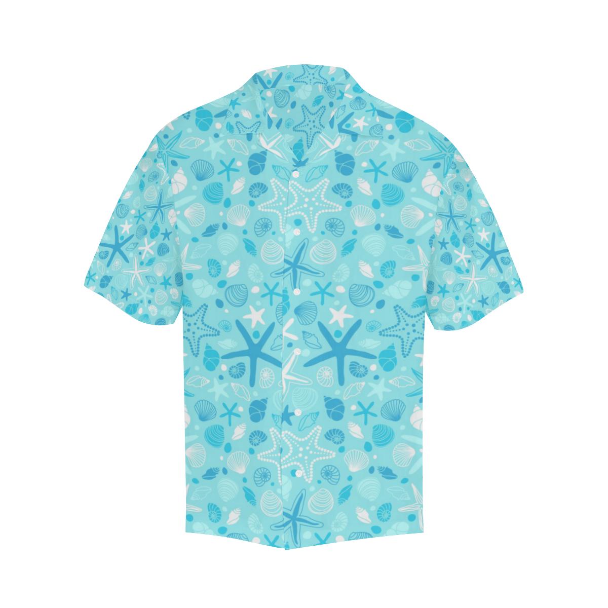 Starfish Shell Blue Theme Pattern Mens All Over Print Hawaiian Shirt