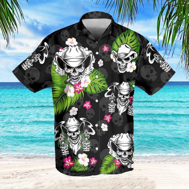 Skull Cowboy Tropical Hawaiian Shirt Hawaiian Shirt