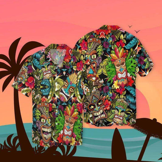 Tiki tiki Colorful Art Hawaiian Aloha Shirts