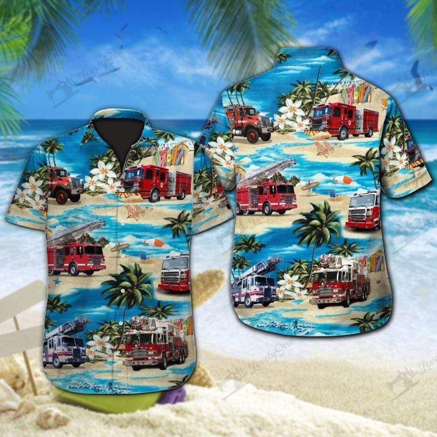 Hawaiian Aloha Shirts Fire Truck Firefighter