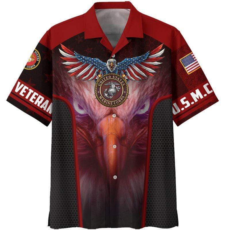 Amazing Patriot Eagle US Marine Corps Red Veteran Unisex Hawaiian Shirts