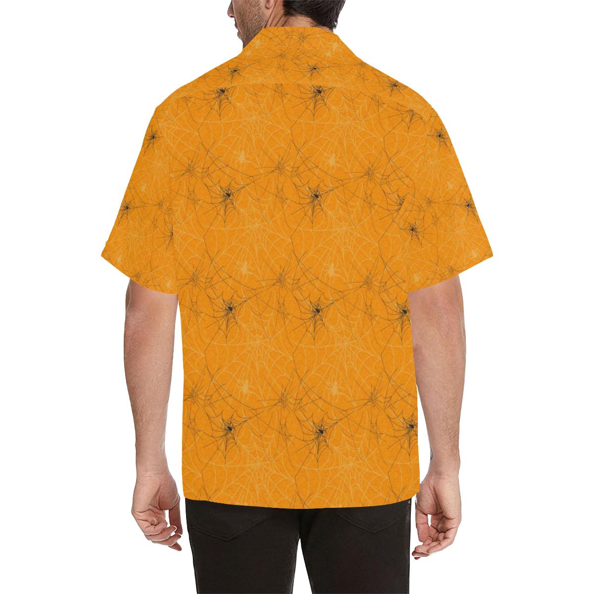 Cobweb Spider Web Pattern Orange Background Mens All Over Print Hawaiian Shirt