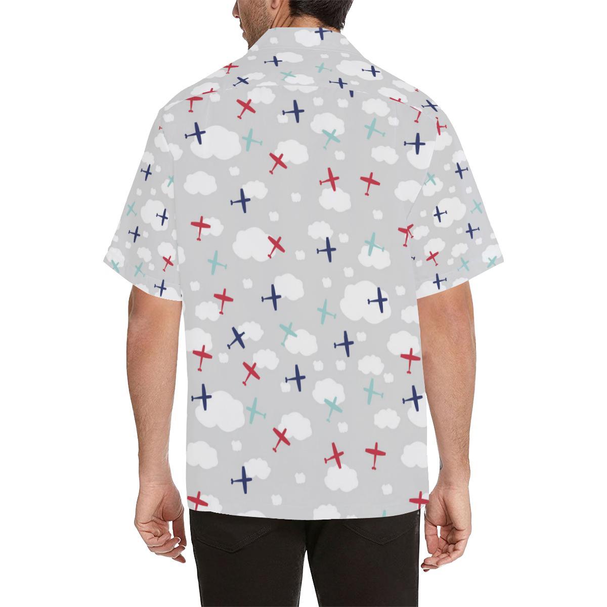 Airplane Cloud Grey Background Mens All Over Print Hawaiian Shirt