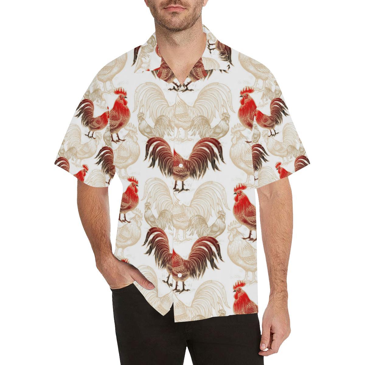 Rooster Chicken Pattern Mens All Over Print Hawaiian Shirt