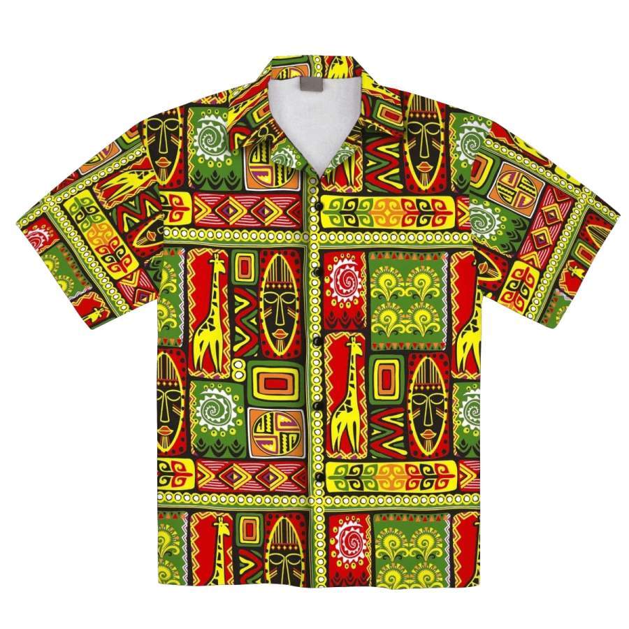 African Hot Tone Pattern Tropical Hawaiian Aloha Shirt