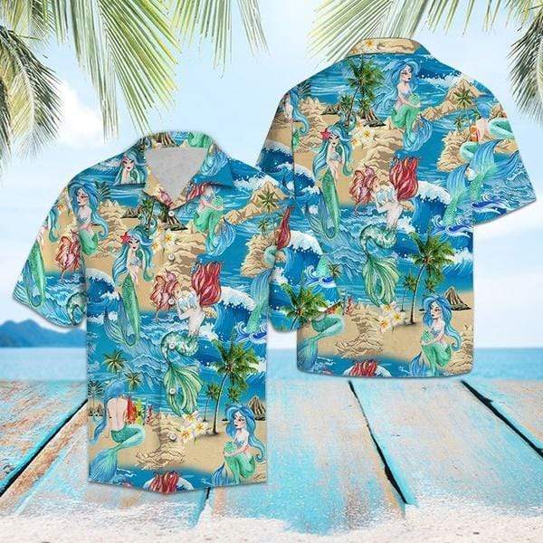 Mermaid Love Ocean Pattern Aloha Hawaiian Shirts #Dh