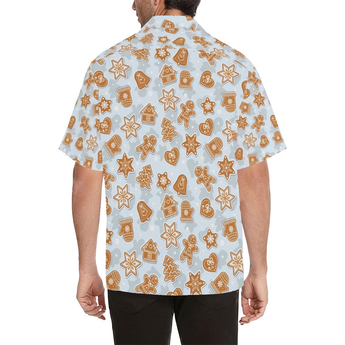 Christmas Gingerbread Cookie Pattern Background Mens All Over Print Hawaiian Shirt