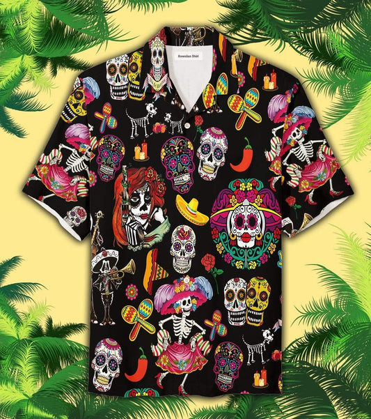 Sugar Skull Calavera Guns And Roses Unisex Hawaiian Aloha Shirts #DH