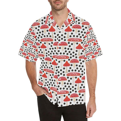 Red Mushroom Dot Pattern Mens All Over Print Hawaiian Shirt